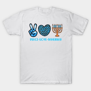 Peace Love Hanukkah Leopard Hanukkah Menorah Jewish T-Shirt